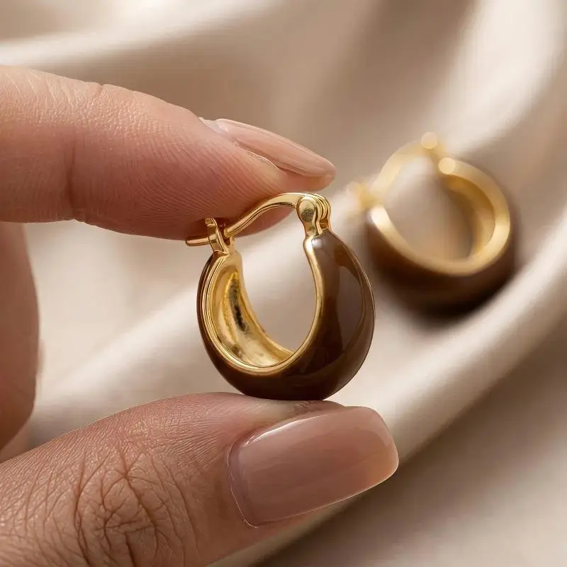 Milky White Glaze Earrings French Vintage Boat Minimalist Gold Plated Jewelry