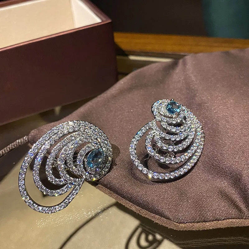 SENYU Twine Hollow Design Big Earring Paved Cubic Ziraonia Luxury Women Party High Quality CZ Dubai Bridal Earrings for Wedding