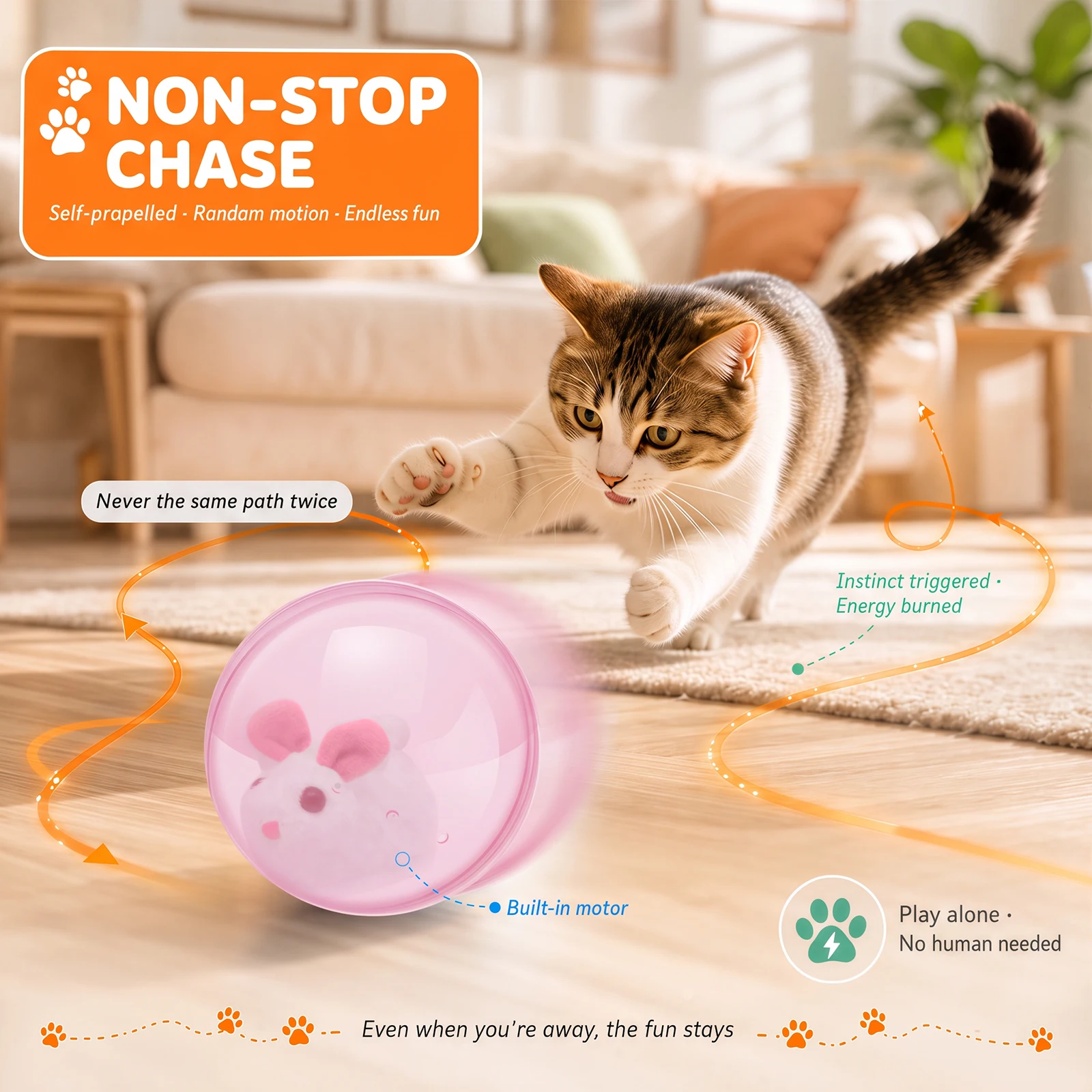 2 Pcs Interactive Cat Rolling Ball Toy Smart Obstacle Avoiding Steering Cat Toy Built in Plush Doll Drive Mechanism Pet Supplies
