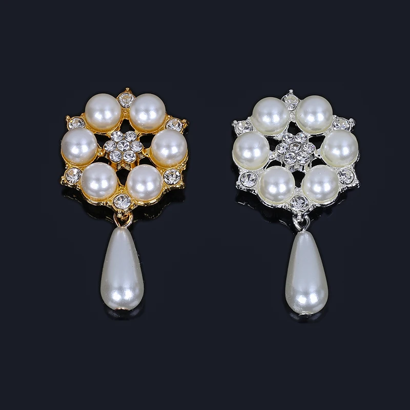Engood 50Pcs Pearl Hollow Rhinestones Pendant Button Sewing Trim & Embellishments Craft Buckle Wedding Glass Decor Clothing  DIY
