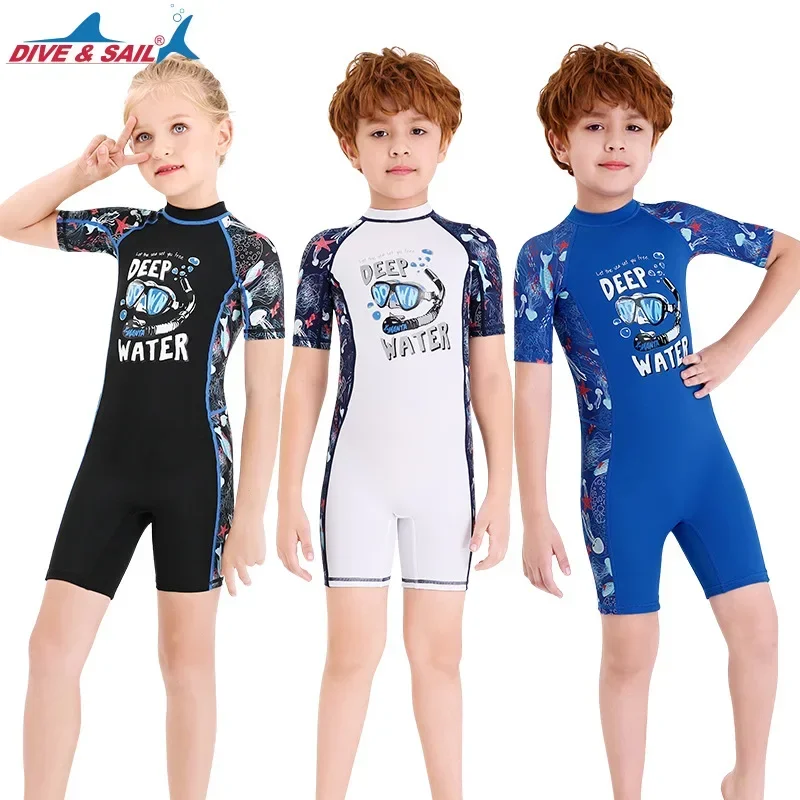 Summer Children's Swimsuit Sunscreen Girl Short-sleeved One-piece Swimwear Kids Boy's Snorkeling Swimming Quick-drying Beachwear