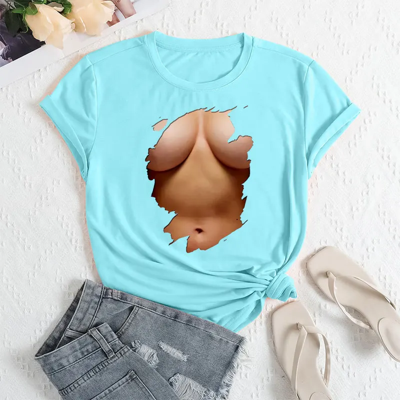 Sli ort SVE T-irt Korean Trendy Women's Top Thi Knitted Polyester Spring Faion Ladies' Tee