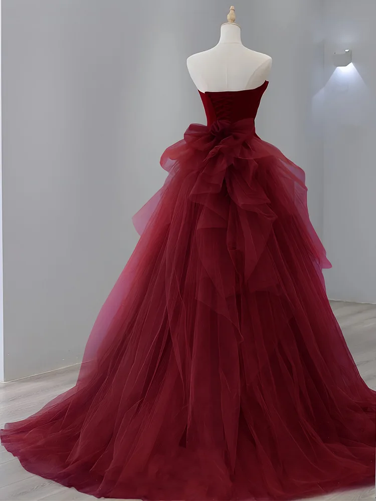 

Tube top toast dress wine red 2024 new wedding retro temperament banquet annual meeting long engagement fishtail dress