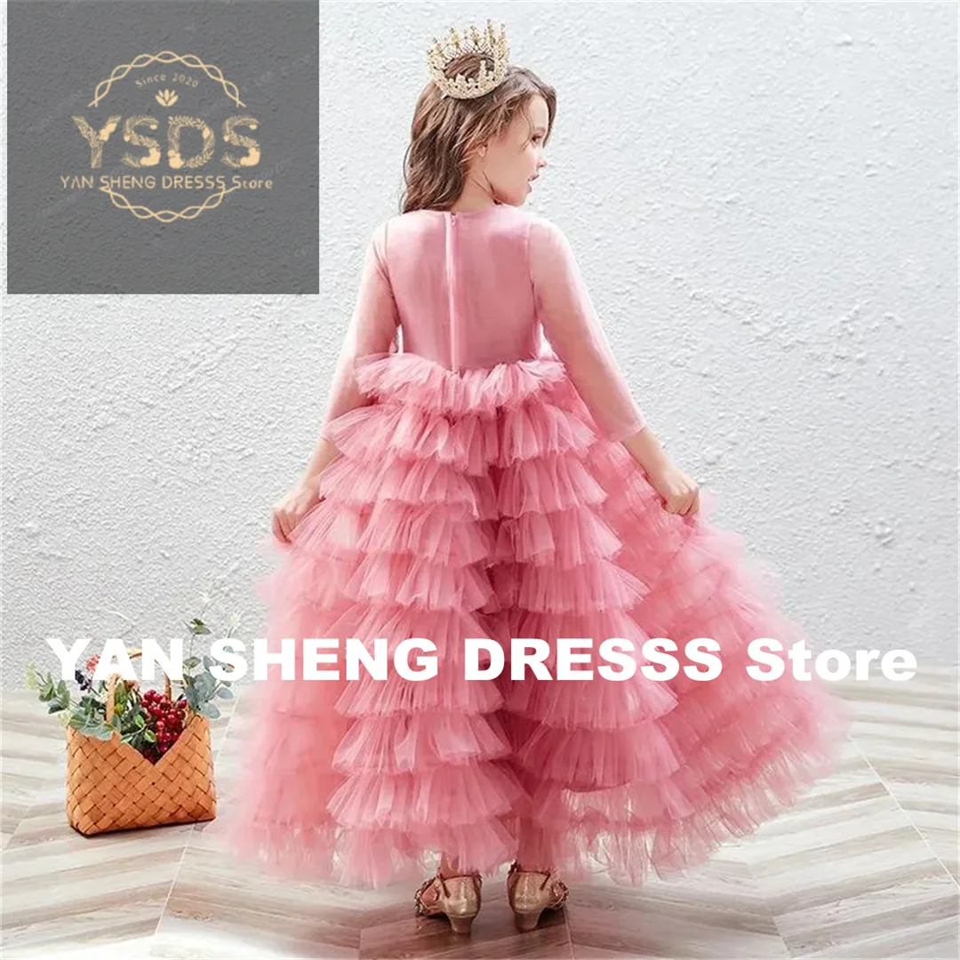 فستان فاخر لامع مزين بالترتر وطيات الأميرة زهرة فتاة طول الأرض كرة طويلة أنيق رسمي للمناولة الأولى حسب الطلب