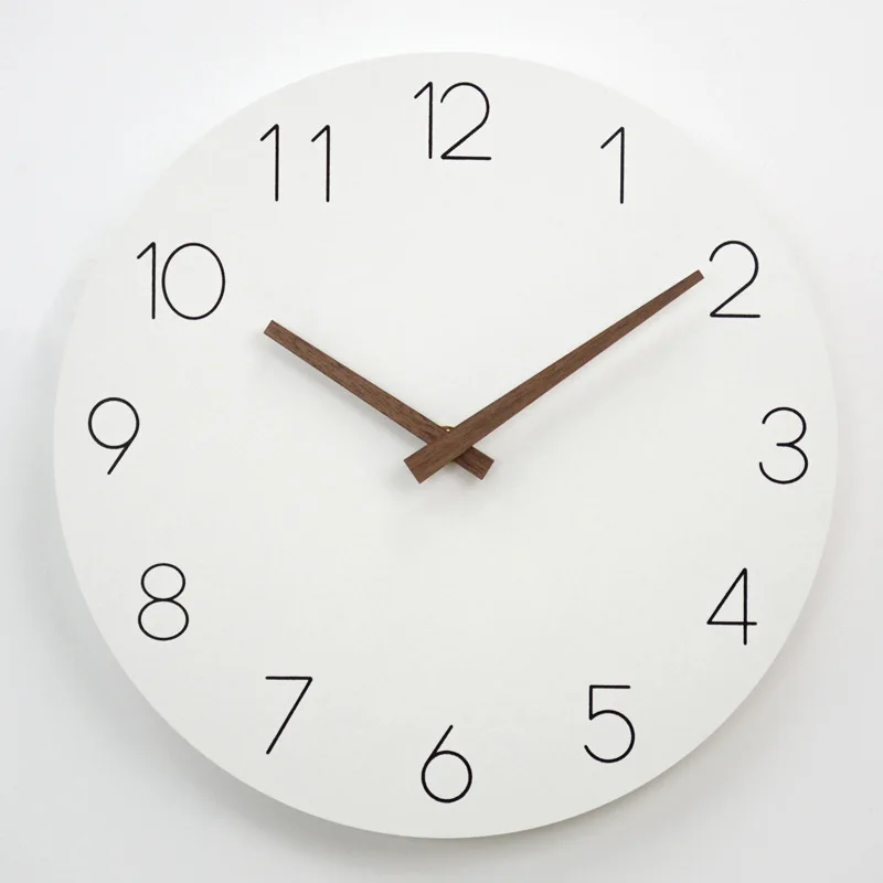 Modern Simple White Pattern  Wooden Wall Clock Silent Movement Living Room Decoration Clocks Elegant Home Decor Items 12inches