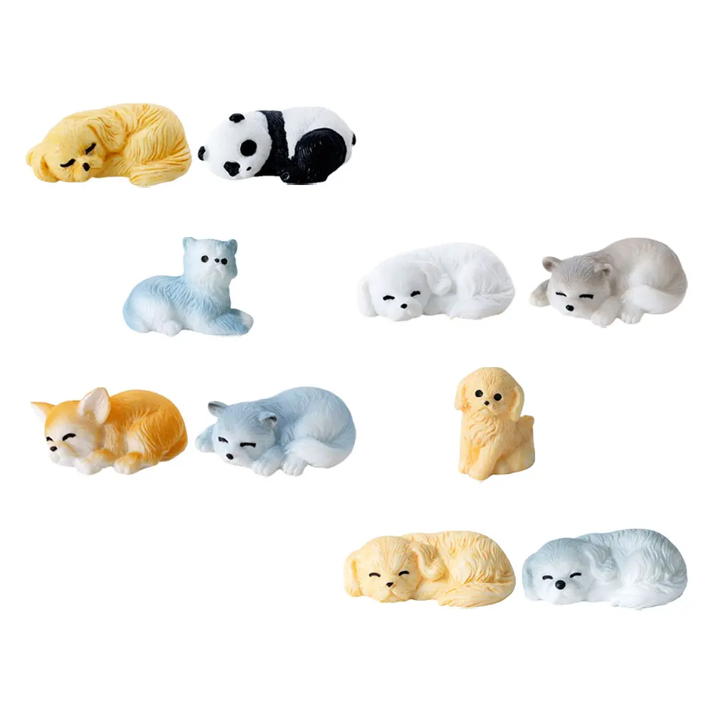 

10Pcs Mini Sleeping Puppy Dog Statue Resin Decor for Bonsai Plant Pot Tabletop Fairy Garden Landscape Ornament