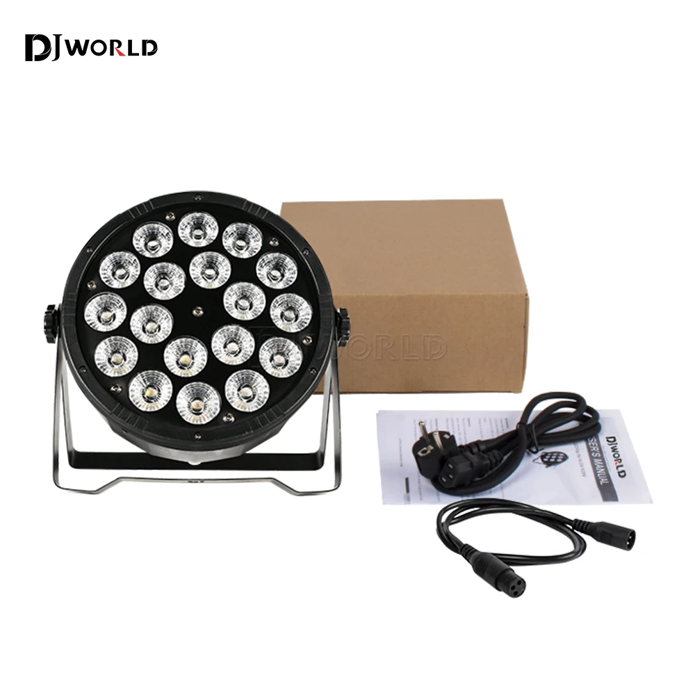 DJWORLD 무대 조명, DJ 디스코용 전문 DMX 제어, LED 파 라이트, RGBWA, UV, 6in 1 플랫 플라스틱, 18x12w, 4in 1 파 라이트