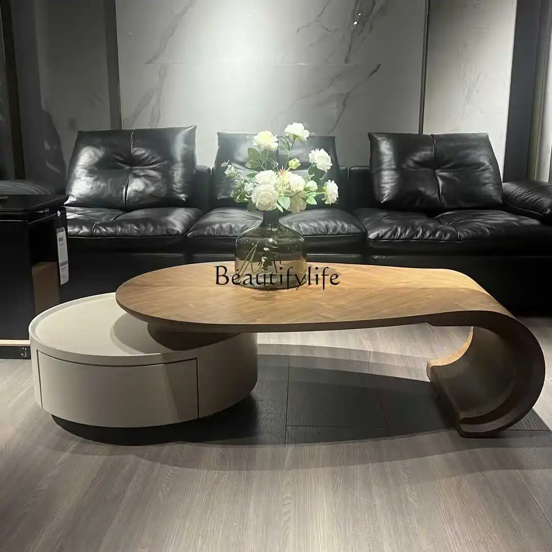 leaf coffee table medium and ancient style solid wood combination designer high sense high and low coffee table special shape