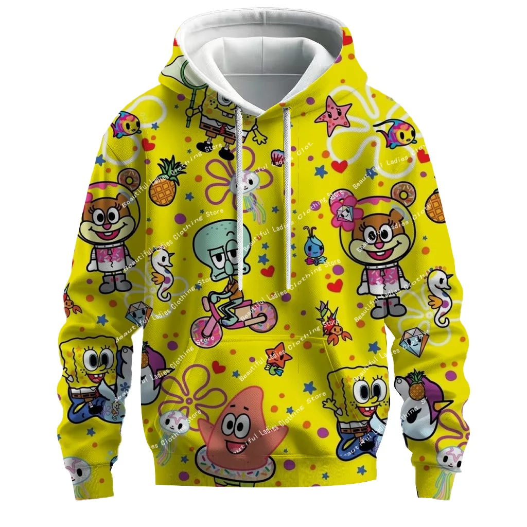 Disney SpongeBob SquarePants Children's Cartoon Print Gift Women's Hoodies Casual Jackets Street Fashion Sweatshirts Spring and