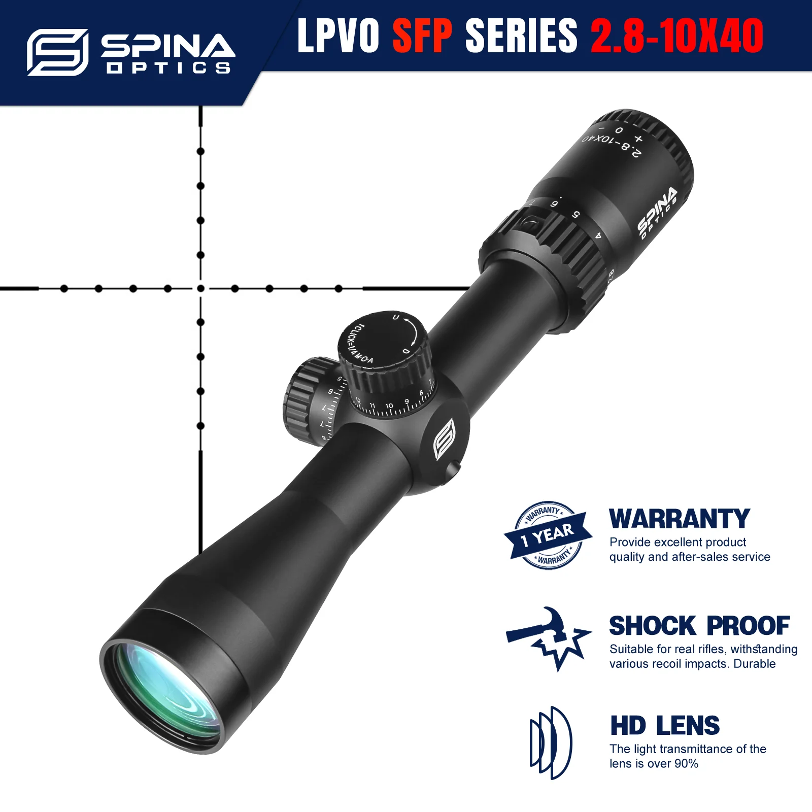 SPINA OPTICS BT 2.8-10X40 Tactical Hunting Riflescope 1/4MOA Mil Dot Reticle Scope Sight Fit PCP AR15.556etc