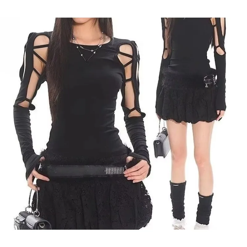Retro Punk Rock Women T-Shirt Harajuku Y2K Gothic Subculture Streetwear Vintage Distressed Top Design Print Tees Fashion Chic