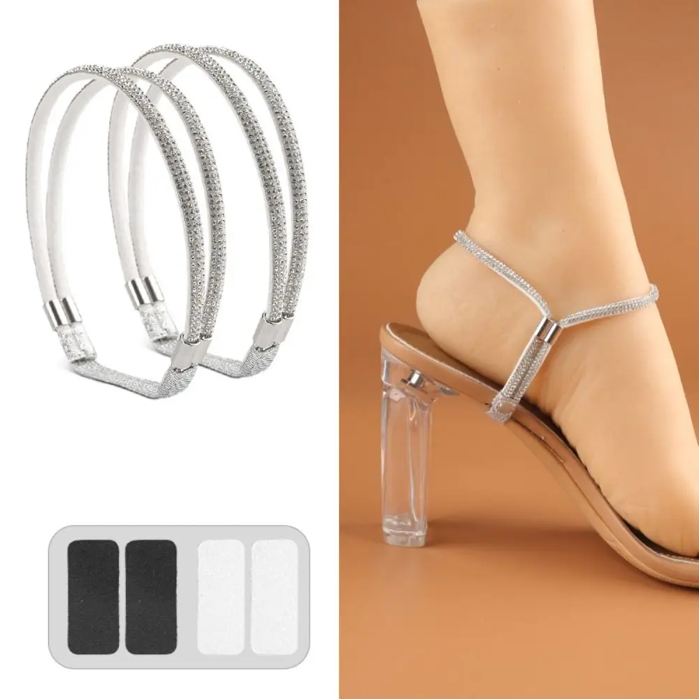 1Pair Ankle Holding Women Rhinestone Shoelaces Anti-slip Elastic High Heels Shoe Belt Anti-skid Bundle Adjustable