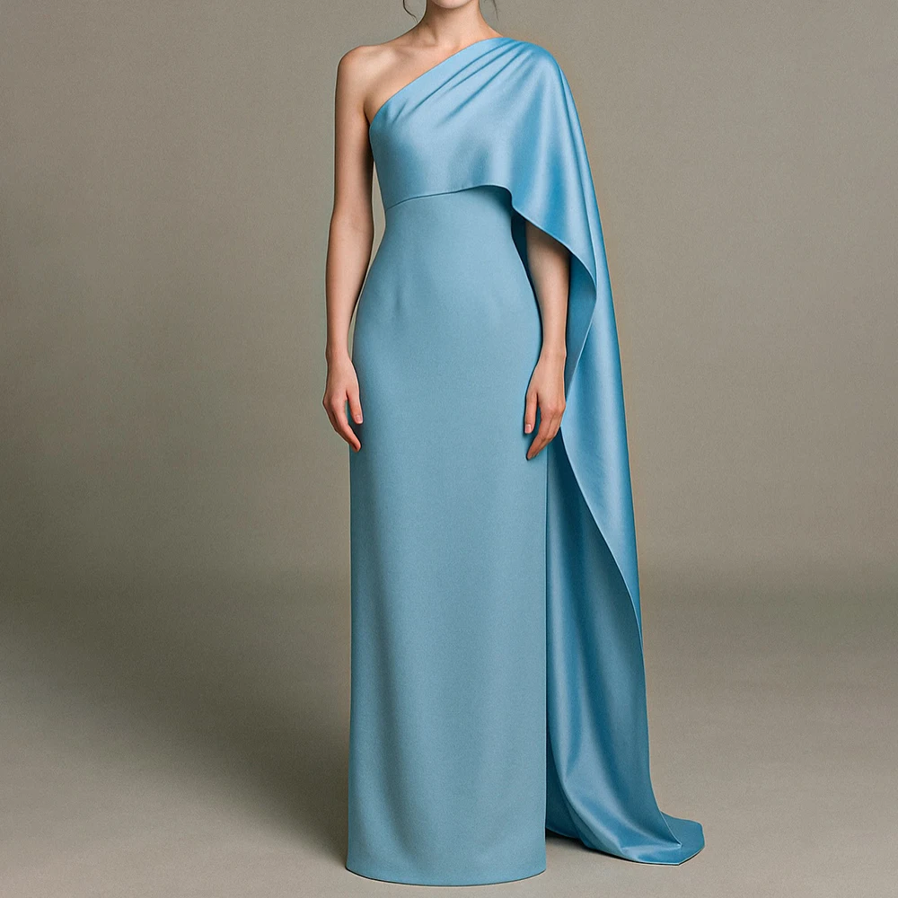 فستان زفاف مصنوع حسب الطلب بكتف واحد من الجيرسيه من الساتان غمد ثوب مسائي بطول الأرض للحفلات الراقصة للنساء فيستدوس دي نوفيا