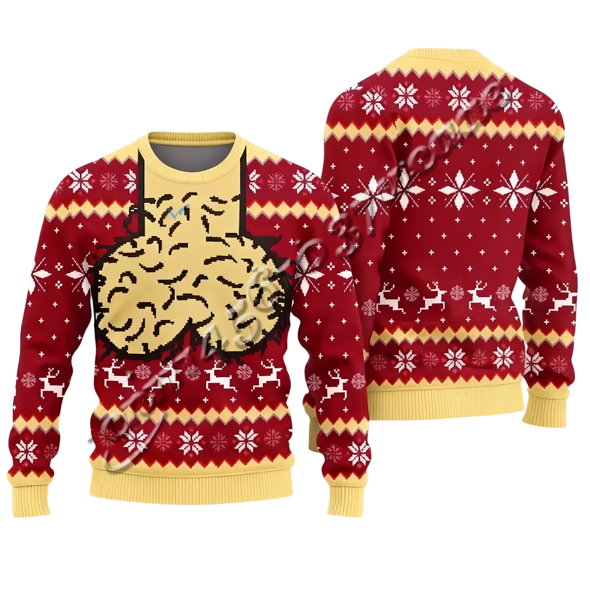 NEUE Kollektion von hässlichen Weihnachtspullovern, lustiger Scherzartikel, Schneeflocken-Rentier, 3D-Druck, Rundhalsausschnitt, Herbst-Winter-Sweatshirt, passend für die ganze Familie – Detail 5