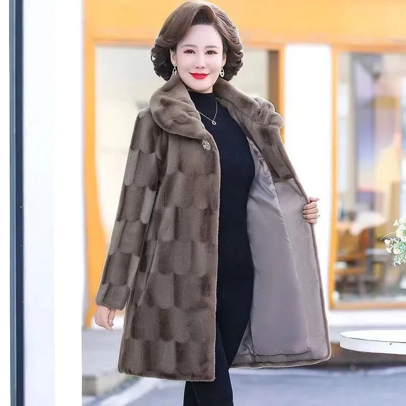 Mother Winter Mink Fur faux Jacket Fashion Thicken Mink Fur Coat Medium Long Warm Loose Women's Imitation Mink Cashmere Overcoat