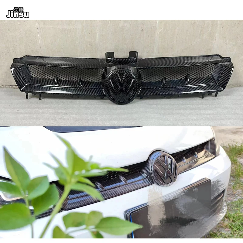 

Carbon Fiber Glossy Black Logo Car Front Bumper Air Intake Grille 2013 2014 2015 2016 MK7 For VW Golf 7