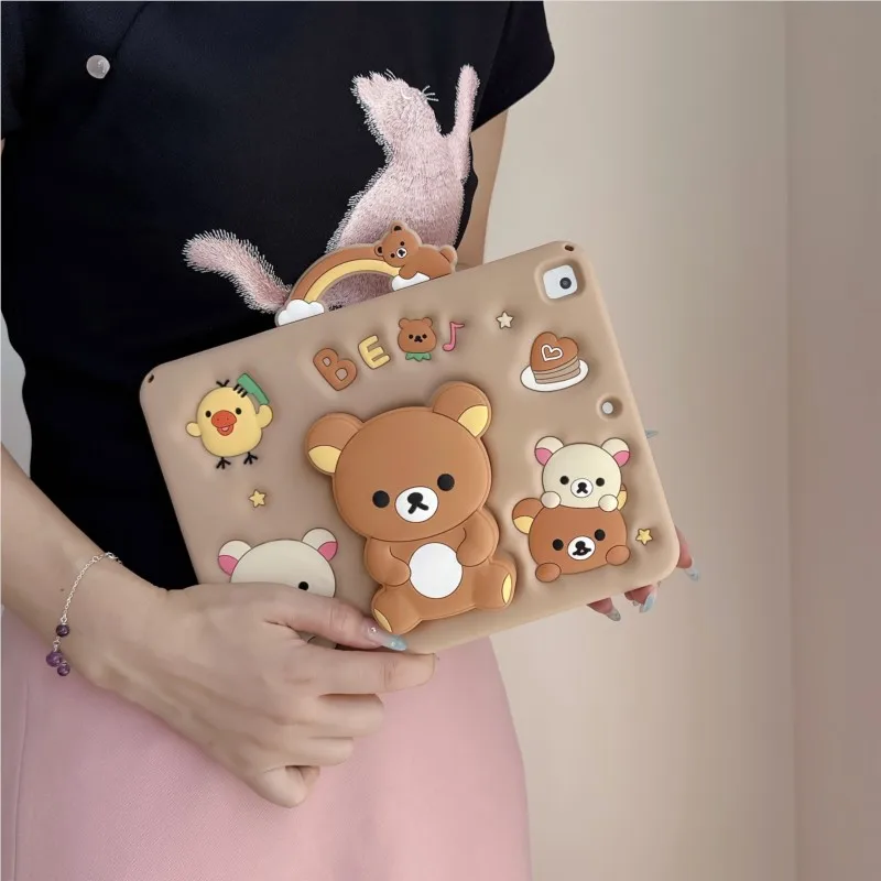 3D Cartoon Cute Bear Kids Tablet Case Silicone Shockproof Strap for HUAWEI Honor X8A X9 11