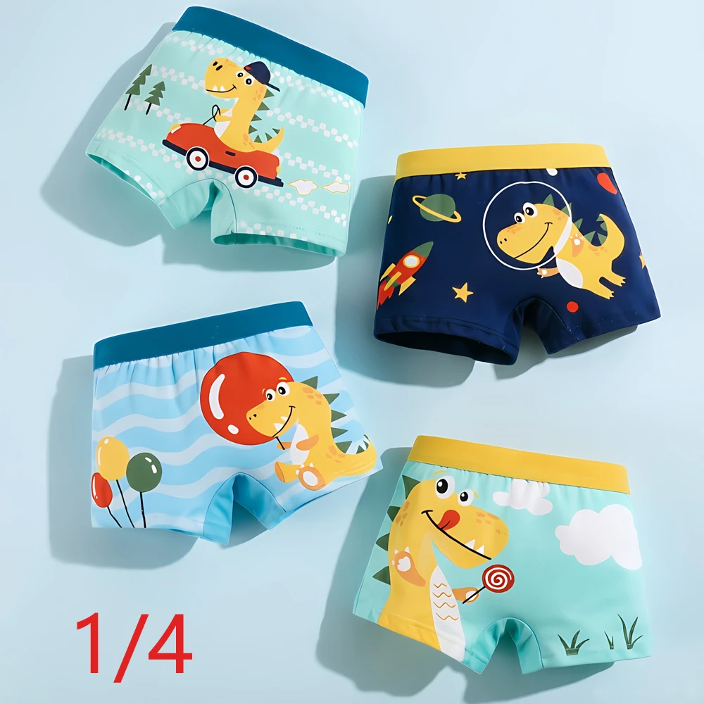 1/4 Pcs Kids Underwear Boxer Sets for Boys Briefs 2026 Cotton Underpants Teenager Cartoon Dinosaur Print Bottom Children Panties
