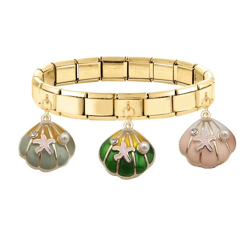 الذهب اللون قذيفة محارة قلادة الإيطالية سحر ربط صالح 9 مللي متر الفولاذ المقاوم للصدأ سوار مجوهرات الرجال النساء DIY بها بنفسك صنع الهدايا