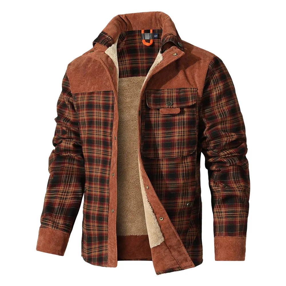 

Men's Jackets Winter Windproof Warm Casual Bomber Coat Plaid Sherpa Lined Flannel Outdoor Classic Soft Jackets Men US Size