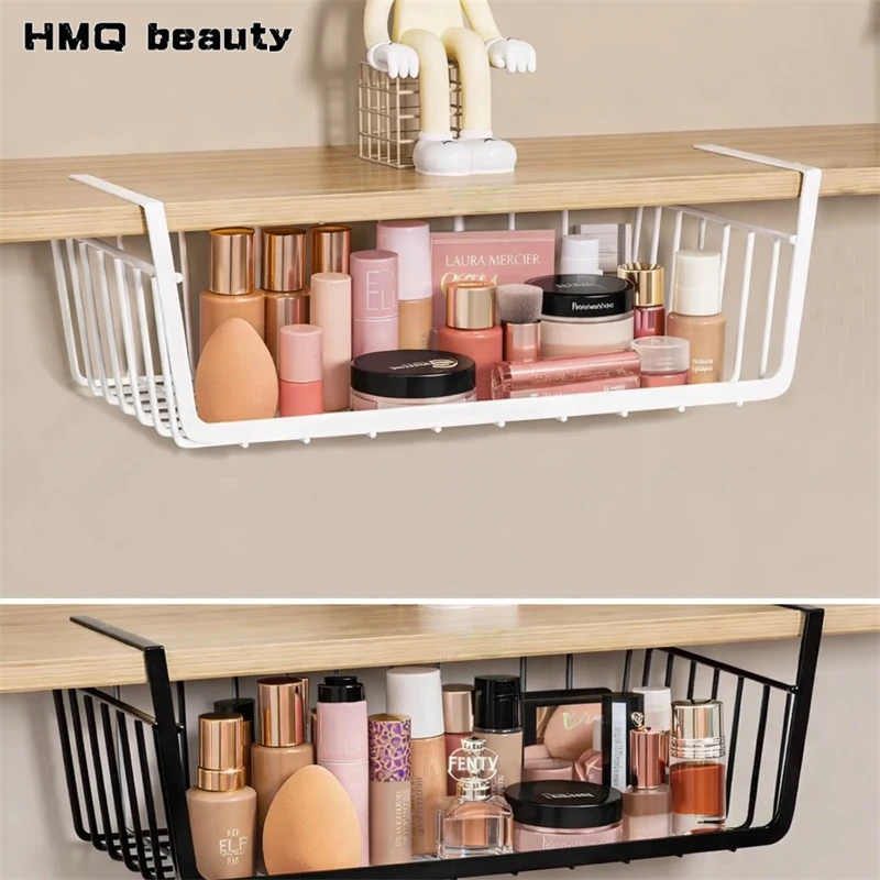 

1pc White/Black Multi Functional Iron Bottom Hanging Basket Perforated Kitchen Bathroom Storage Basket Storage Rack Makeup Tools