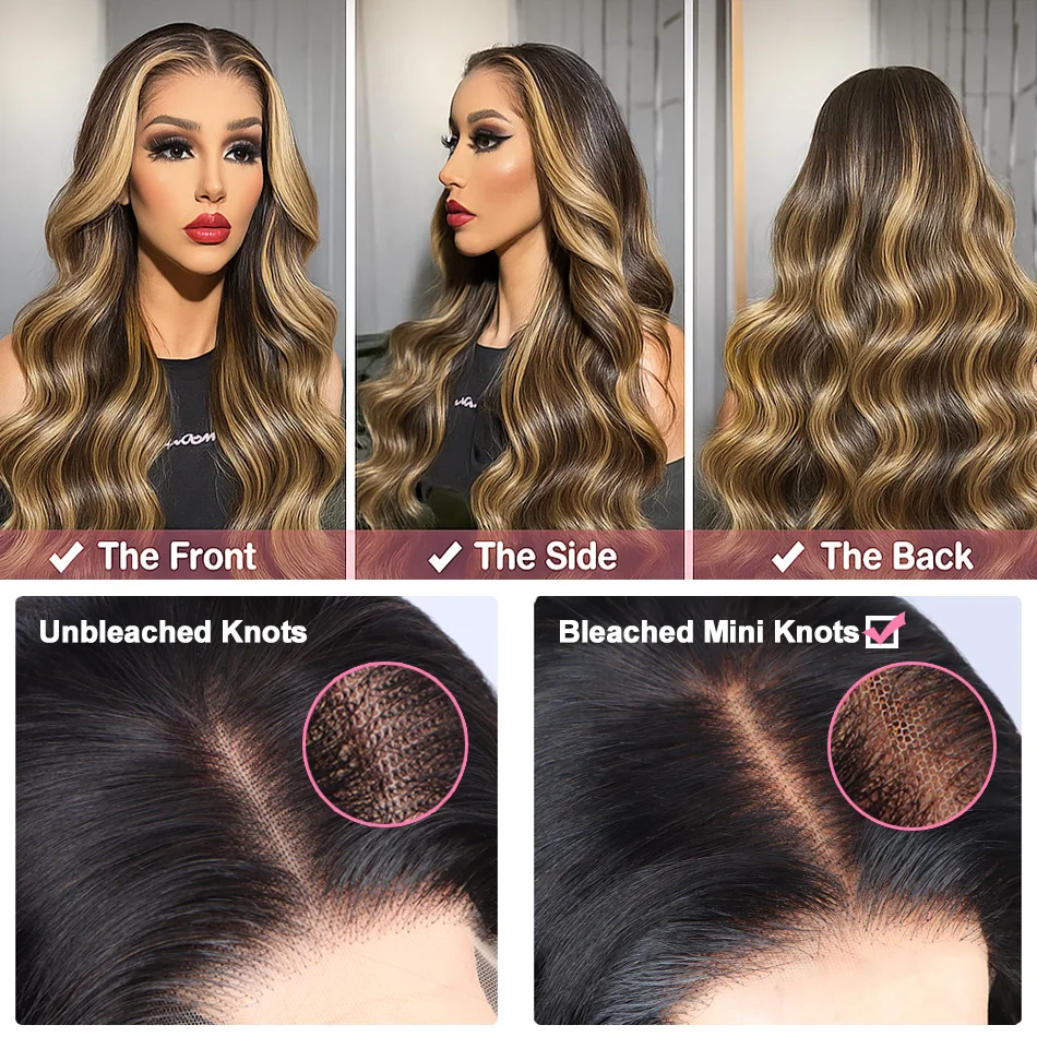 30 بوصة الجسم موجة تسليط الضوء على شعر مستعار 4/27 أومبير البرازيلي الشعر البشري 13x4 HD الدانتيل الجبهة 200 الكثافة شعري طبيعي قبل قطعها الباروكات