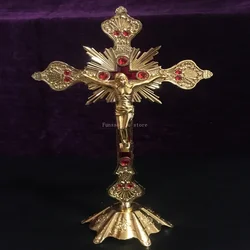 Church Relics Figurines Crucifix Jesus Christ On The Stand Wall Cross Antique Religious Altar Home Chapel Decoration 4 Colors