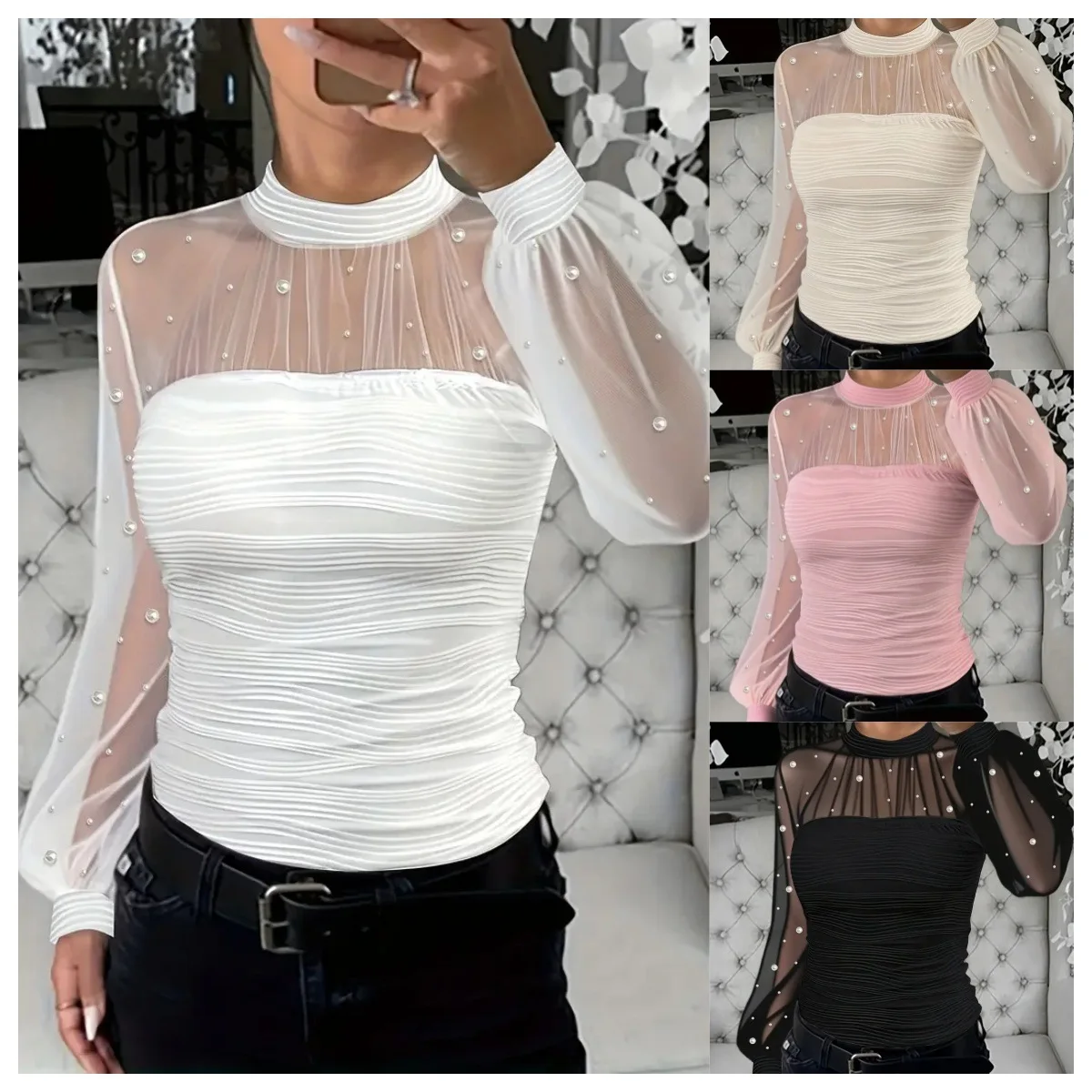 Moda pizzo in rilievo top camicette donna 2026 manica lunga elegante o-collo camicia allentata camicetta camicie casual primavera ufficio signore top