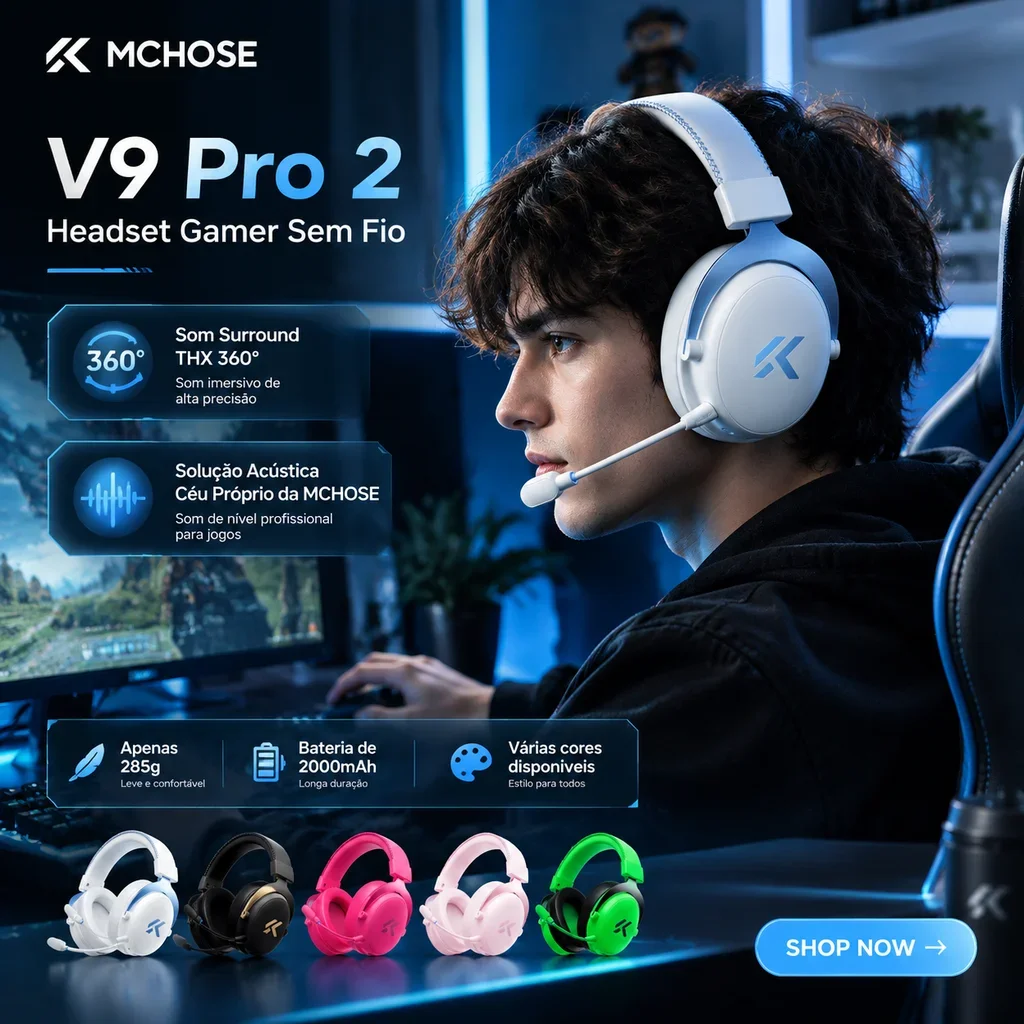 MCHOSE V9 Pro2 Gaming Headset 4‑Mode Wireless 15ms Low Latency THX Spatial Sound AI Detachable Noise Mic For Laptop PC Game