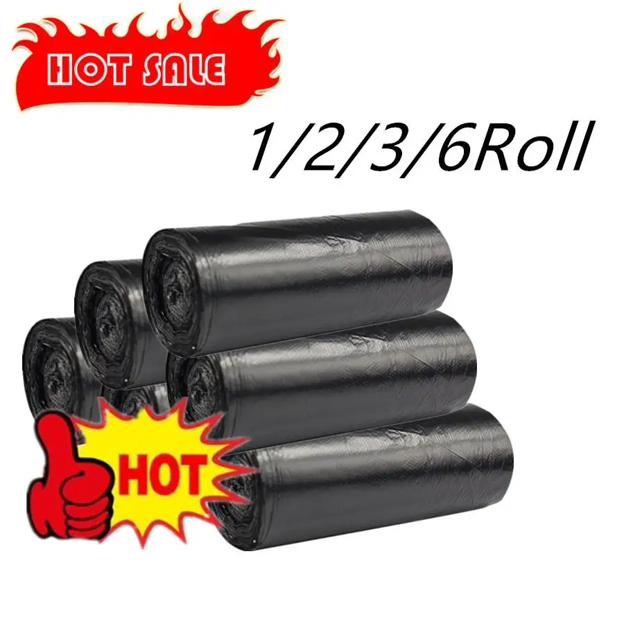 1/2/3/6 Roll(16-18)pcs Black Rubbish Garbage Toilet Clean-up Bags Waste 50x60cm Trash C9S6