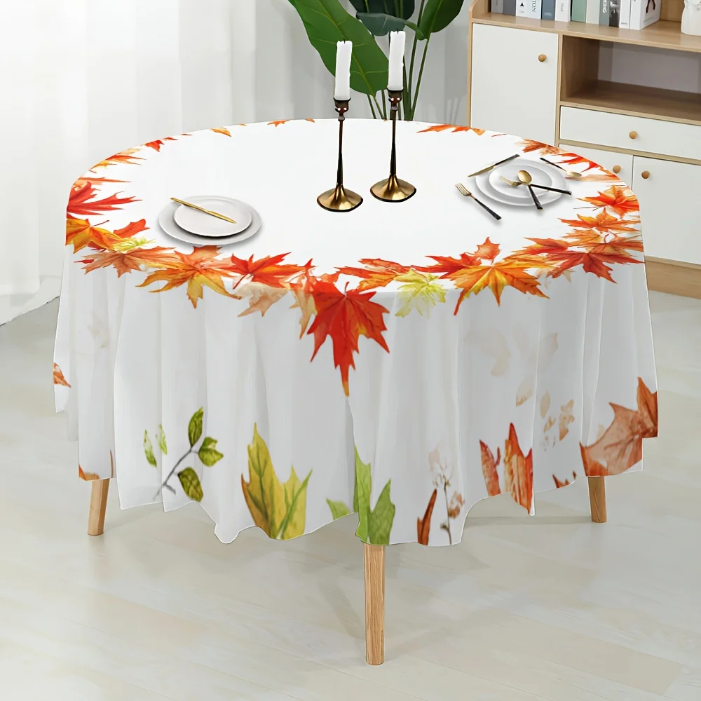 One round tablecloth, featuring an autumn leaf wreath design for Thanksgiving, is highly suitable for...zyc