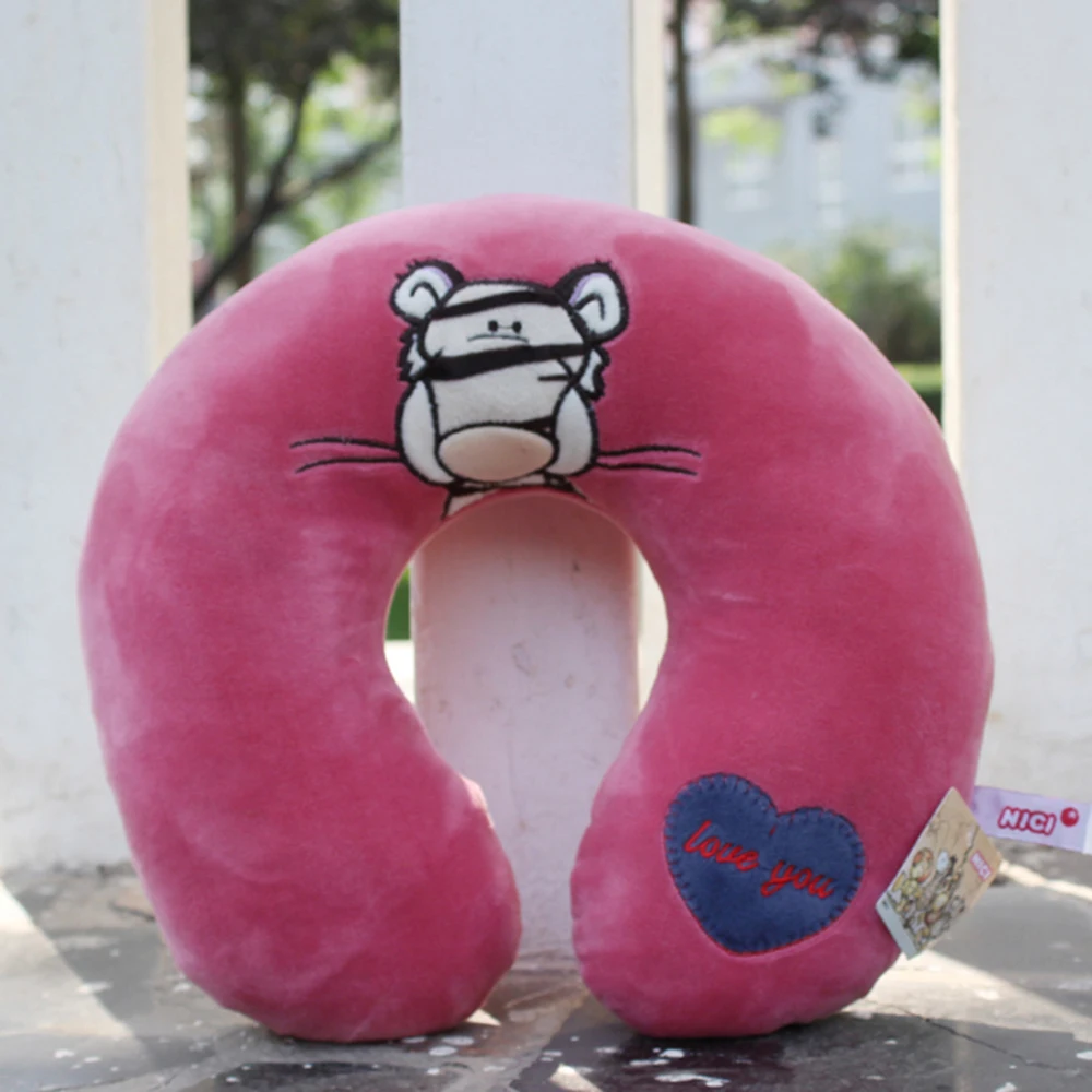 Presente dos desenhos animados para a mulher te amo bonito u pescoço travesseiro recheado amor você coração bordado brinquedos colar macio boneca produto para mulher