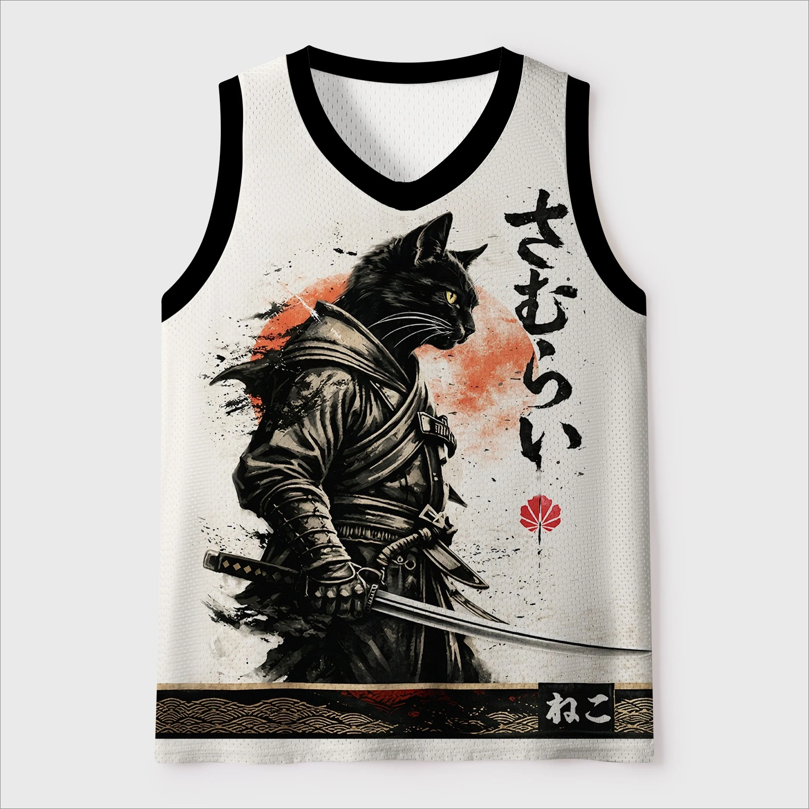 3D-Volldruck-T-Shirt im japanischen Stil mit Heldenkatze und Tintenspritzern für Kinder, Herren und Damen, locker sitzend, atmungsaktiv, ärmellos, Sport-T-Shirt