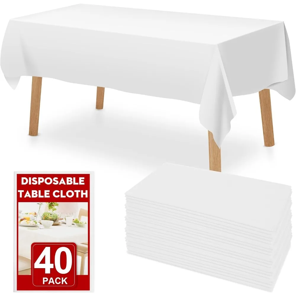 

40 упаковок белых одноразовых пластиковых чехлов для столов, 54x108 дюймов для прямоугольных столов