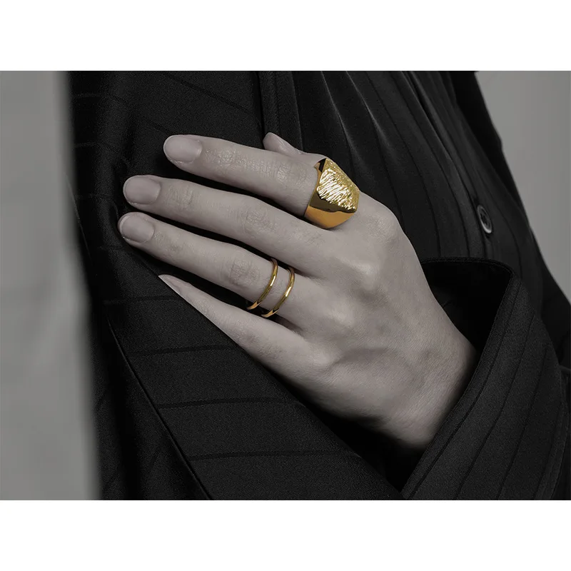 

Brass With 18K Gold Geo Stackble Ring Women Jewelry Designer T Show Club Cocktail Party Rare Hiphop Trendy Stunning Japan Korean