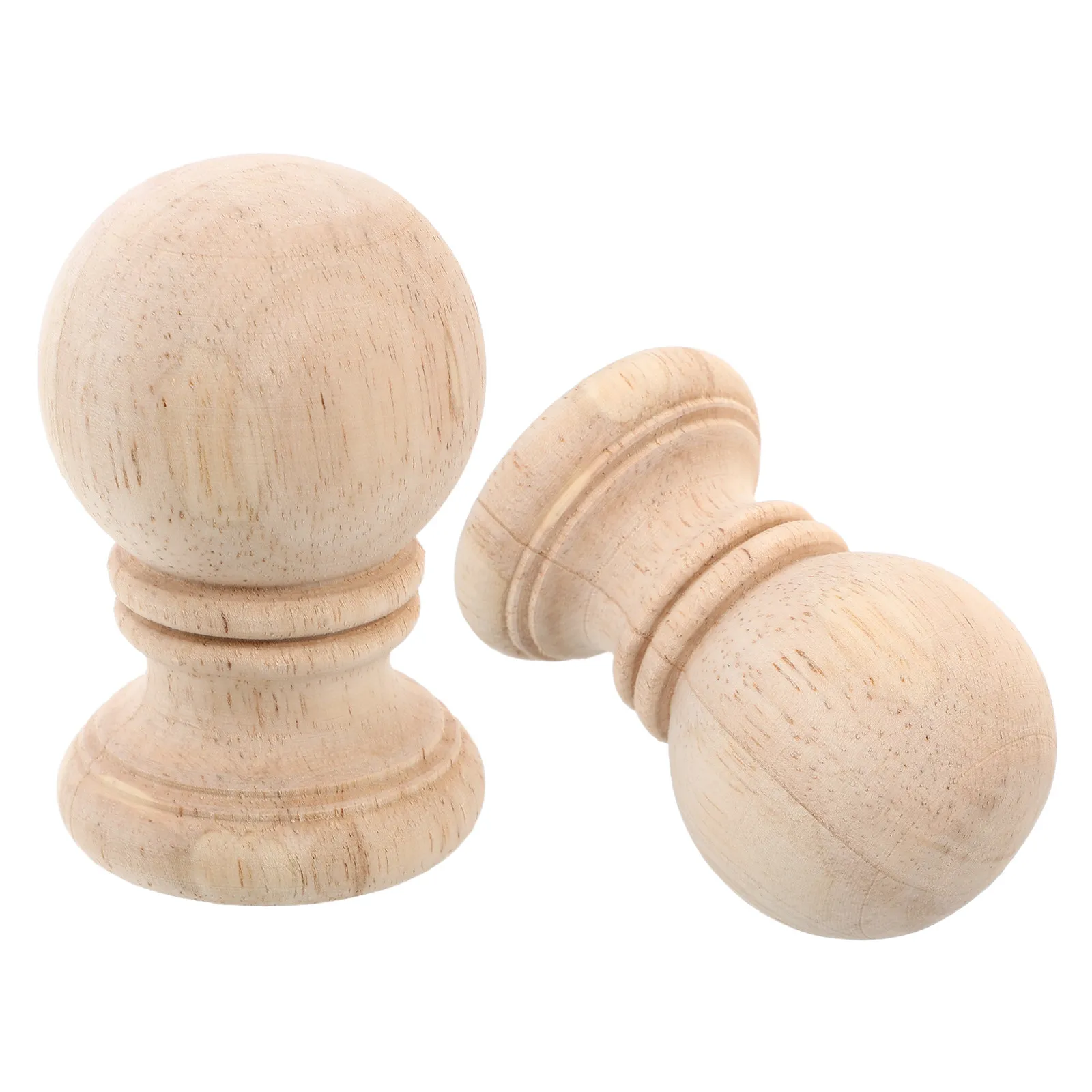 2Pcs Wooden Finials Unfinished Carved Furniture Fittings for Curtain Rod Ends Bedposts Stair Posts Vintage Decorative Wood
