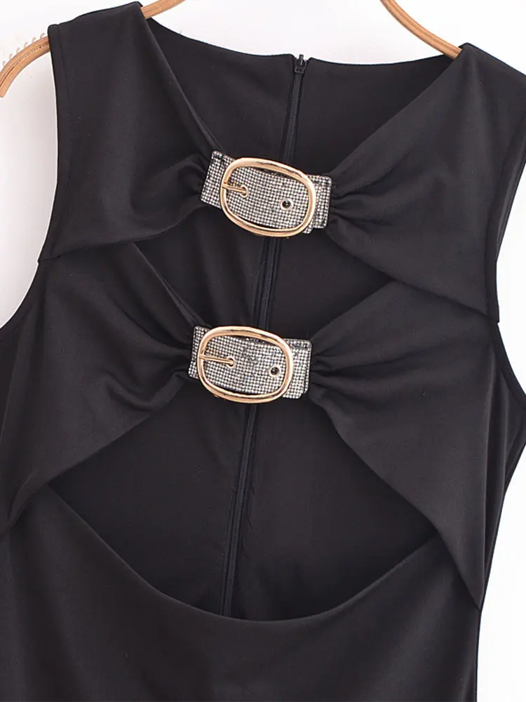 2025年 レディース ブラック カットアウト ロングドレス エレガント パーティー イブニング ミディドレス レディース ファッション カジュアル ノースリーブ セクシードレス