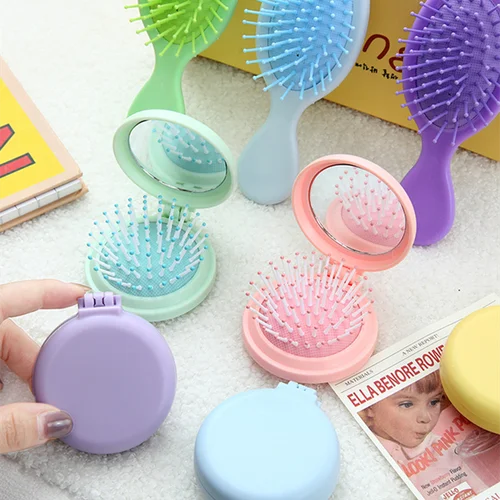 Imagen 2 del producto Espejo de maquillaje, cojín de aire portátil, peine para peinar el cabello, peine para masaje de cabeza, 1 unidad, peine plegable con Airbag para chica de dibujos animados creativos