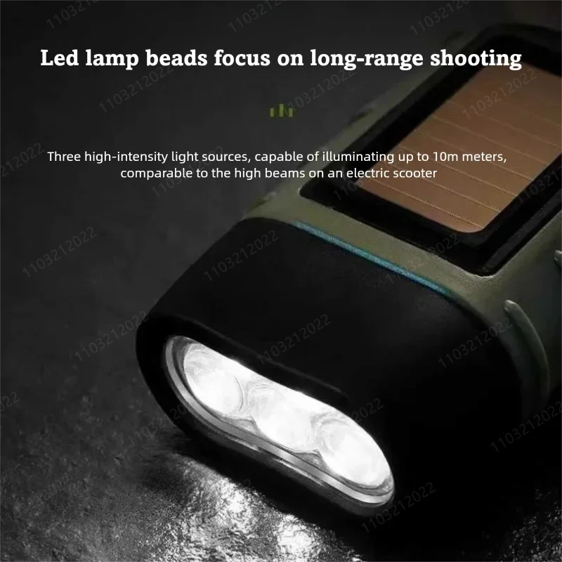 LED Flashlight Hand Crank Solar Powered Rechargeable Survival Gear Self Powered Charging Torch Dynamo For Outdoor Camping Gift