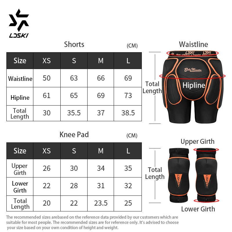 LDSKI Spodenki narciarskie ochraniacze na kolana dzieci trójwarstwowa ochrona przed biodrami Snowboard Butt Protective Tailbone spodnie ochronne