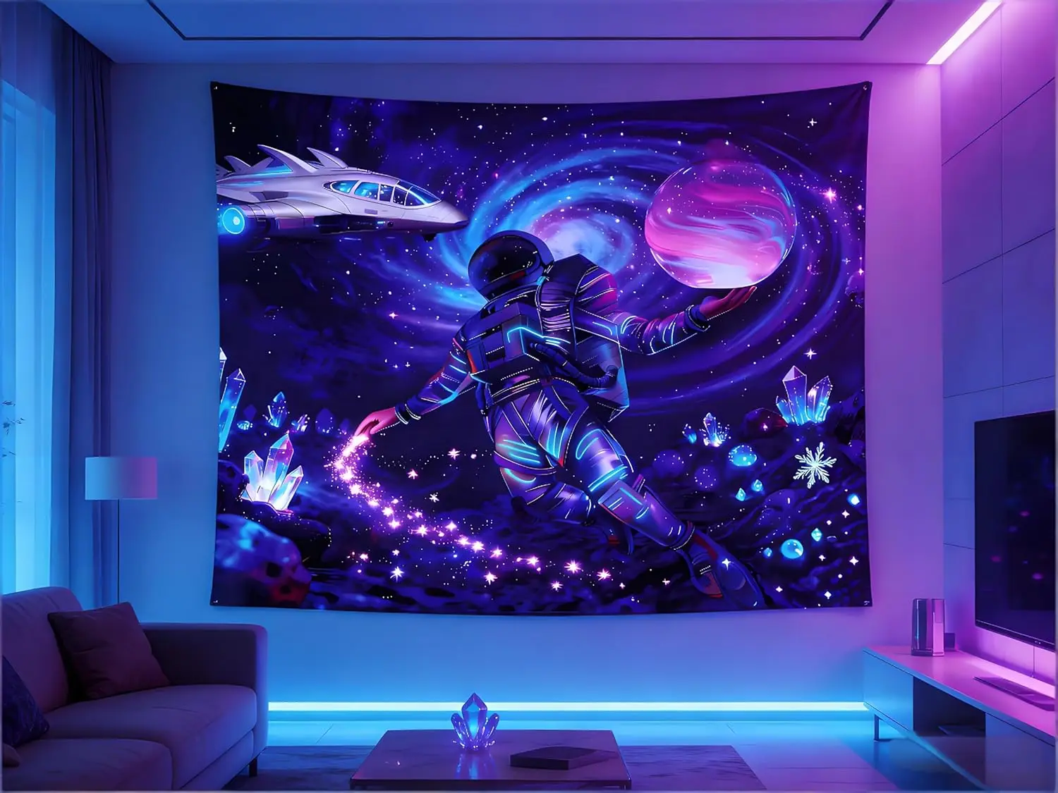 Large Space Astronaut Galaxy Tapestry Wall Hanging Cosmic SciFi Futuristic Room Decor Print Nebula Stars Background Artwork Bann