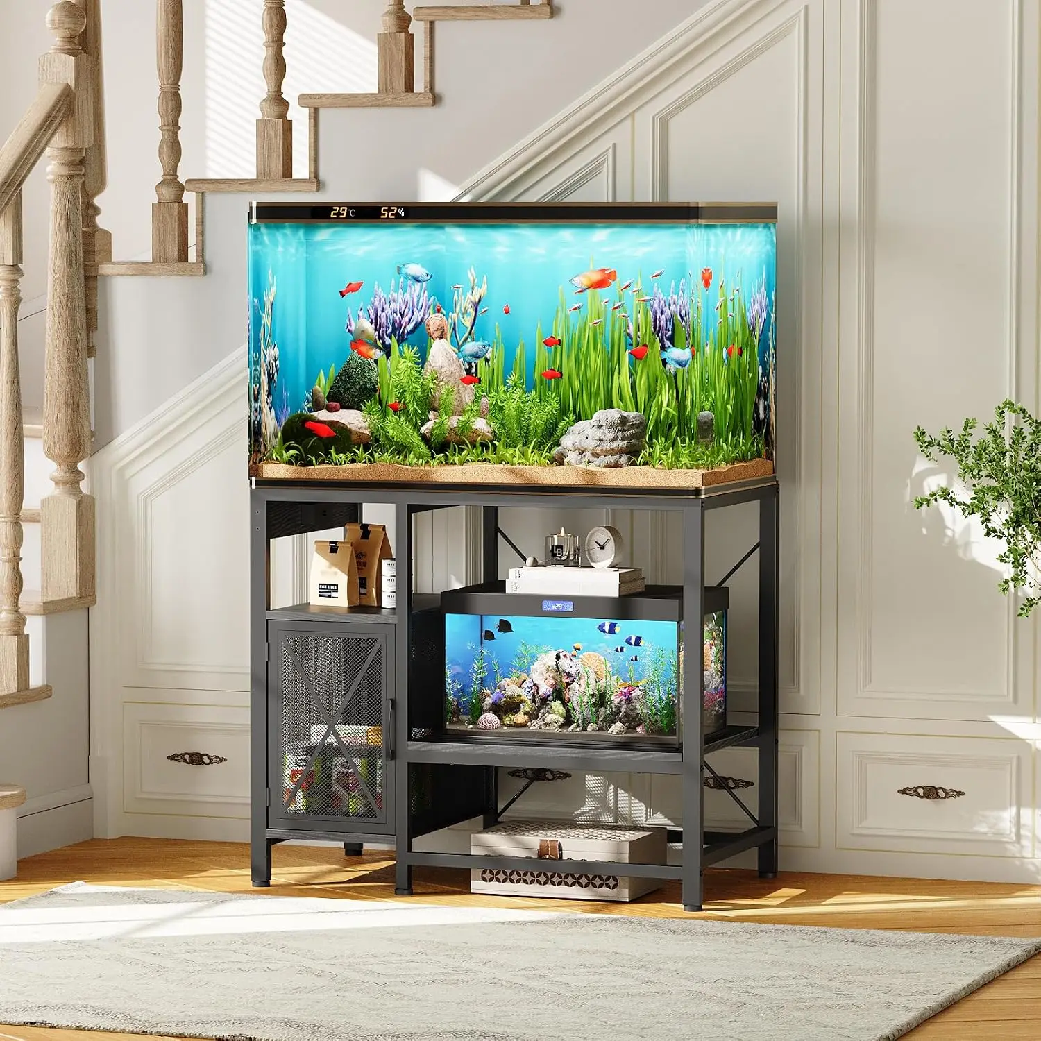 40-50 Gallon Fish Tank Stand, Aquarium Stand with Power Outlet and Storage Cabinet, Heavy Duty Tank Stand Suitable for Turtle