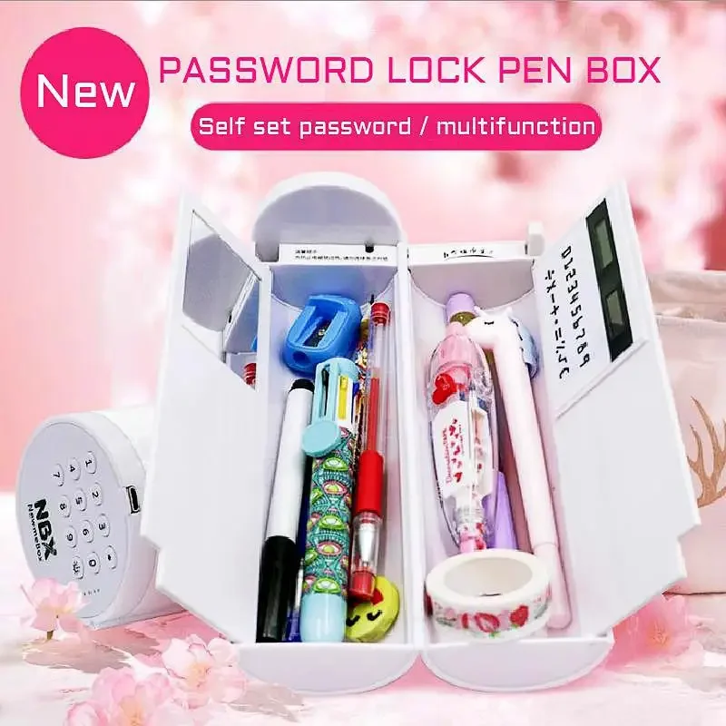 

New New Password Pencil Pen Box School Stationery Supplies for Boys Case Multifunctional Usb Charging Calculator High Capacity
