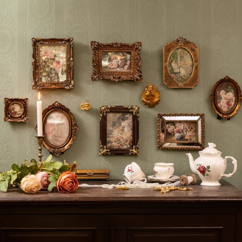 Geprägte Retro-Fotorahmen-Dekoration im europäischen Stil für Zuhause, Gastfamilien, Wandakzente, geschnitzte Wand-Foto-Wanddekoration
