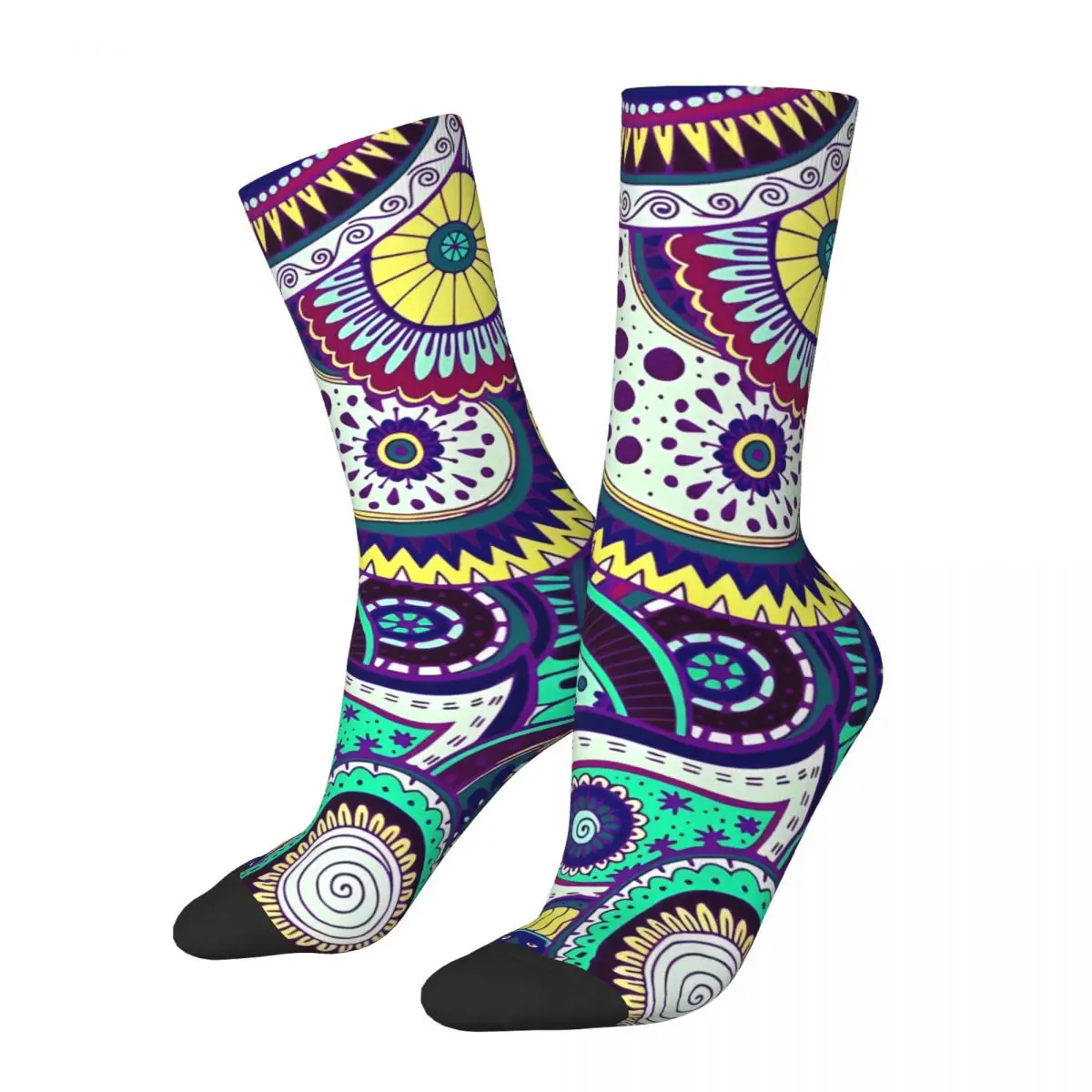 Retro Colorful Paisley Hippie Art Men's compression Socks Unisex Street Style Pattern Printed Novelty Crew Sock