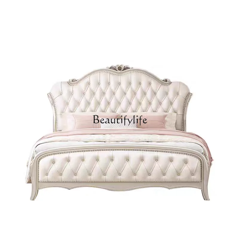 

American light luxury master bedroom solid wood bed modern simple double bed soft bag