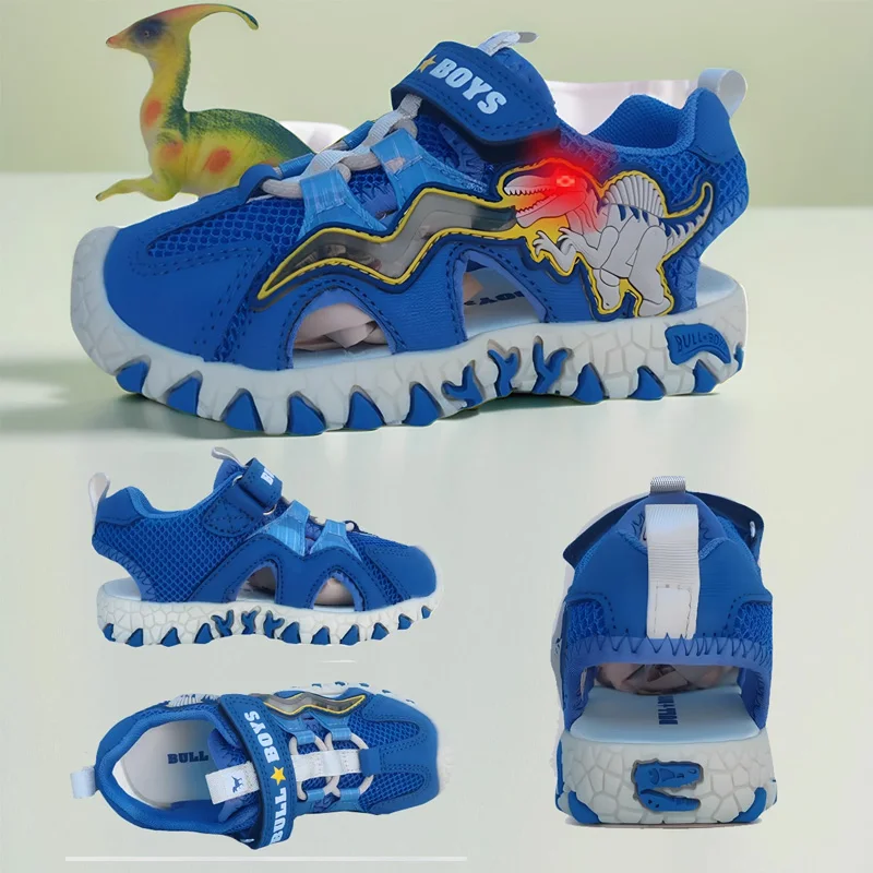 Dinosaur shoes boys summer new Flash Sandals Children Primary school children Baotou breathable beach shoes tide