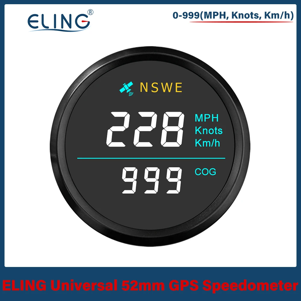 

ELING 52 мм 0-999 миль в час, утки, км/ч, регулируемый GPS-спидометр с компасом 12 В 24 В без одометра для кораблей, лодок, яхт, универсальный