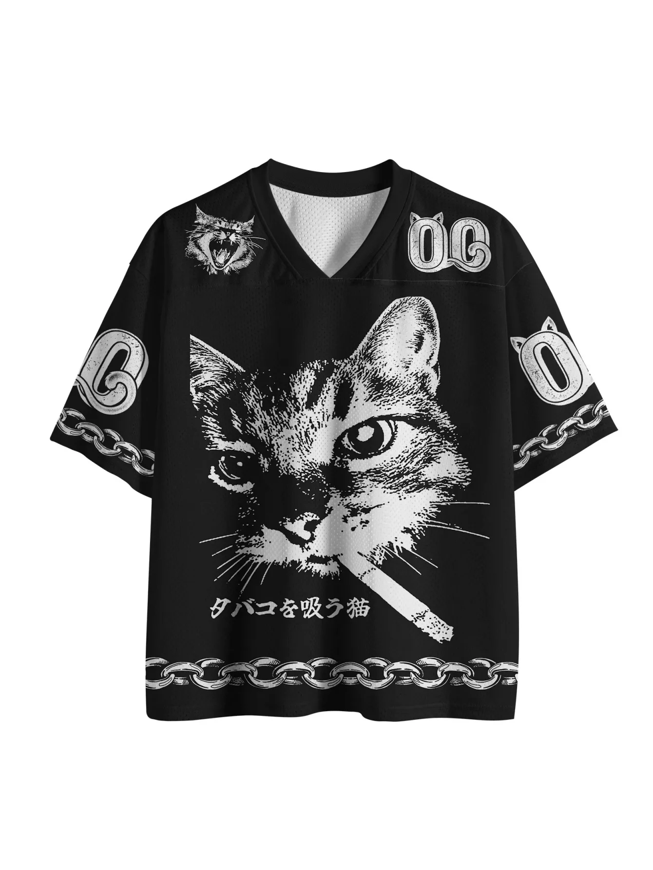 Trendy Animal Print V‑Neck Short Sleeve Top Unisex Hip‑Hop Streetwear Y2K Harajuku Punk Casual Daily Outdoor Holiday Tops