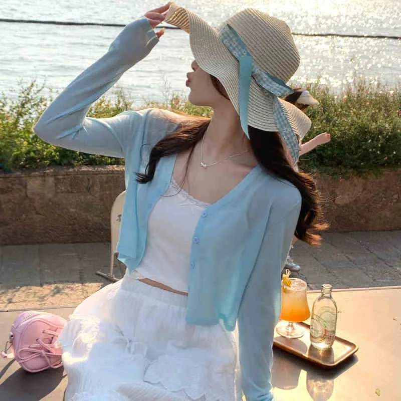 

Women's Thin Knitted Cardigan Camisole Tencel Sunscreen Cover Ice Silk Chiffon Shawl Jacket Summer Top